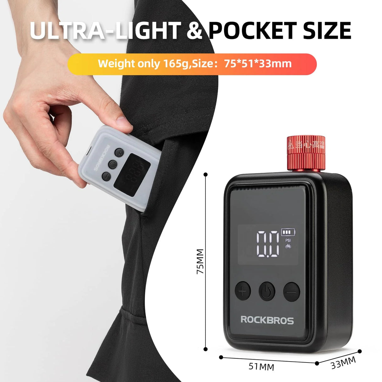 MINIBOMBA DE AIRE ELÉCTRICA ROCKBROS HW140 (150 PSI, 500 MAH)