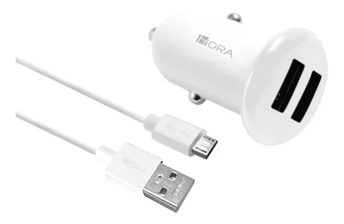 COMBO CARGADOR PARA AUTO 2.1A DUAL USB CABLE V8 1HORA