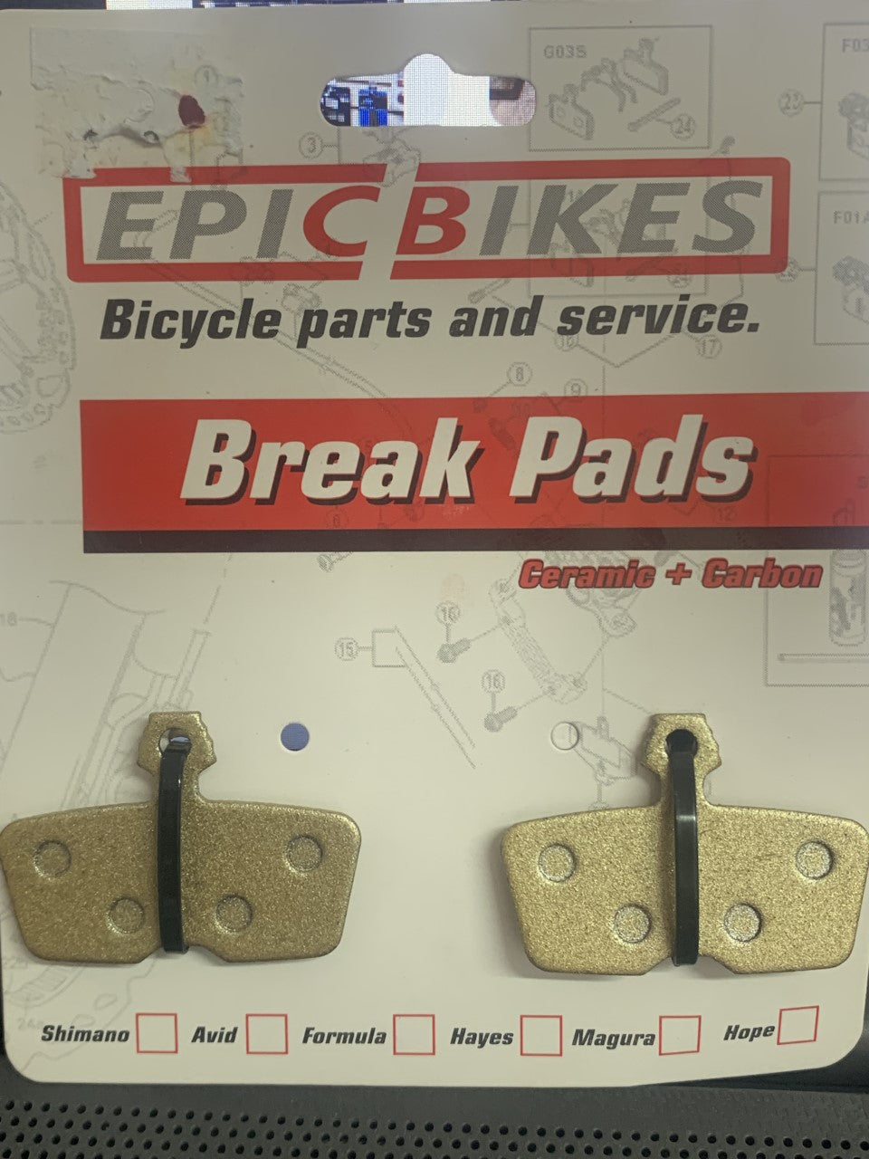 BALATAS EPIC BIKES BRAKE PADS CERAMIC + CARBON ORO Y ROJO